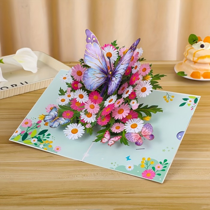 Intricate Design Vibrant 3D Pop-Up Floral Greeting Card with Butterfly & Flower Design - Perfect for Birthdays, Teacher Appreciation, Thanksgiving, Anniversaries & Mother's Day, Flower Decorations