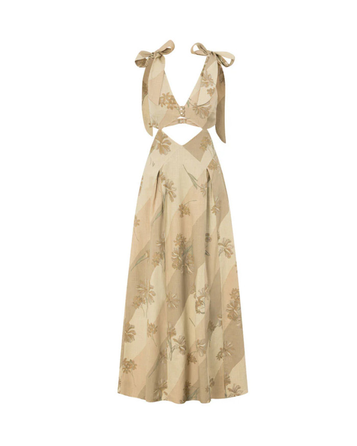 Casual Printed Lace-Up Dress