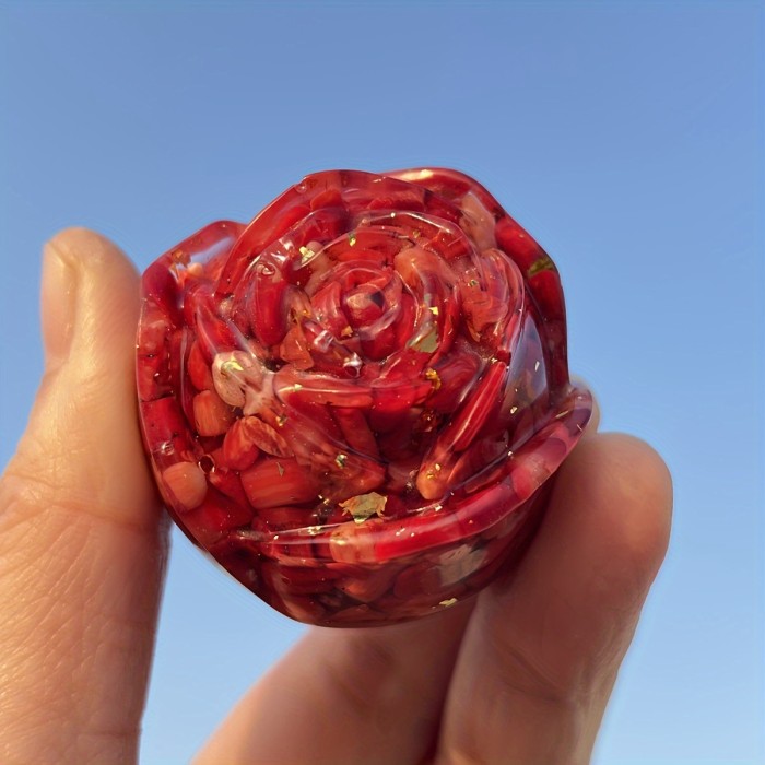 1pc 1.65inch Crystal Rose Ornament, Crystal Resin Rose, Golden Foil Rose, Rose Crystal Stone, Crushed Stone Rose, Flower Statue Crystal Gift, Home Room Office Decoration, Valentine's Day Gift, Holiday Gift, Mother's Day New Year Easter Gift