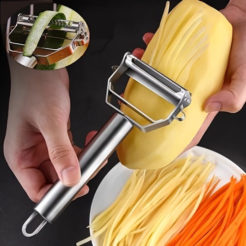 1pc Multi-Function Stainless Steel Peeler, Universal Kitchen Vegetable Slicer & Julienne Cutter, Manual Food Processor, Durable Potato Peeler, Fruit & Veg Shredder, with No Flint, for Thanksgiving & Christmas Essential Cooking Tool