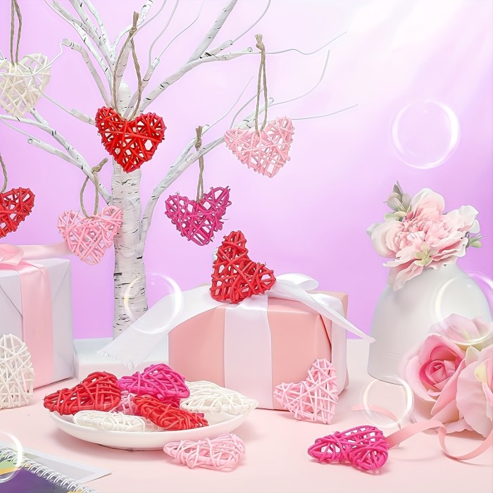 Large Wicker Heart-Shaped Rattan Balls - 12pcs Vase Fillers for Wedding, Birthday & Valentine's Day Decor