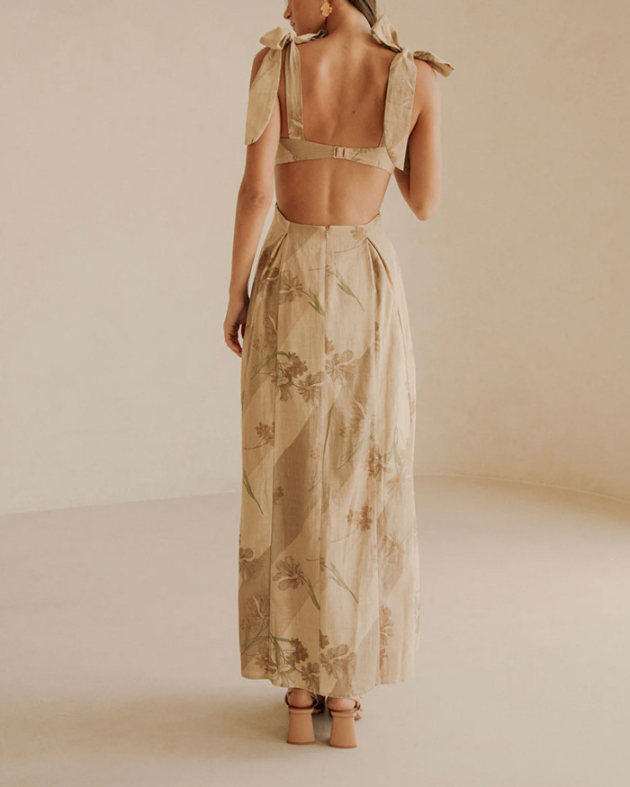 Casual Printed Lace-Up Dress