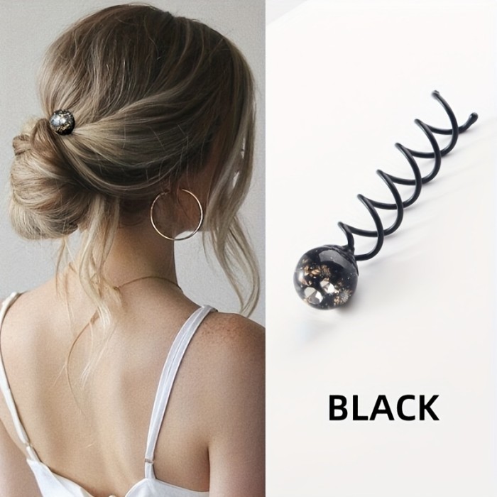 1pc Bohemian Starry Sky Spiral Hair Clip - Acrylic & Alloy, Mixed Colors (Brown, Blue), Elegant Updo Styling Accessory for Women & Teens, Perfect for Casual Attire, Everyday Hair Accessory | Elegant Hair Clip | Glossy Finish Clip