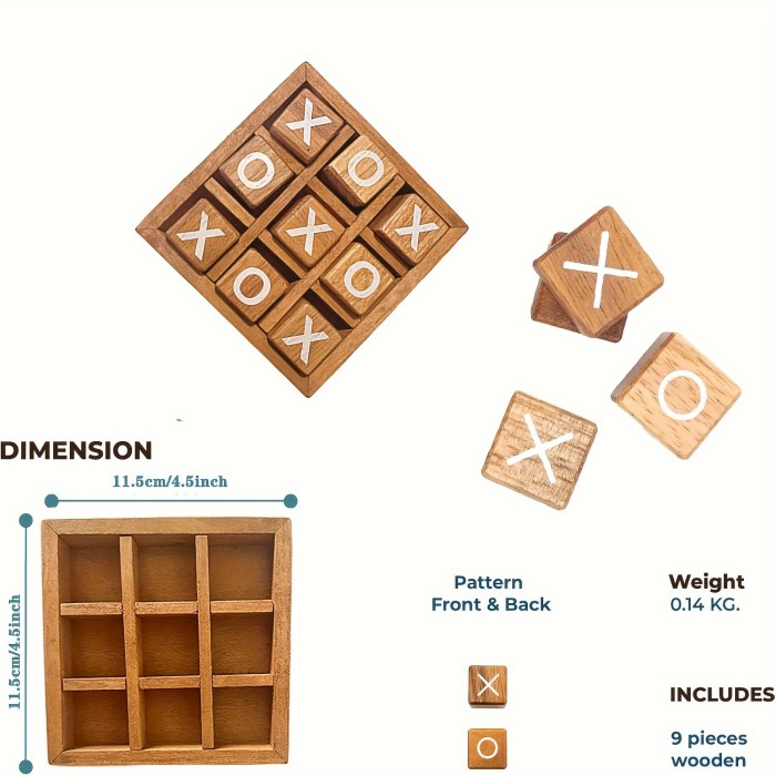 Classic Wooden Tic-Tac-Toe Game Set For All Ages - Perfect For Family Game Nights & Home Decor | Ideal For Coffee Tables, Living Rooms & Desks
