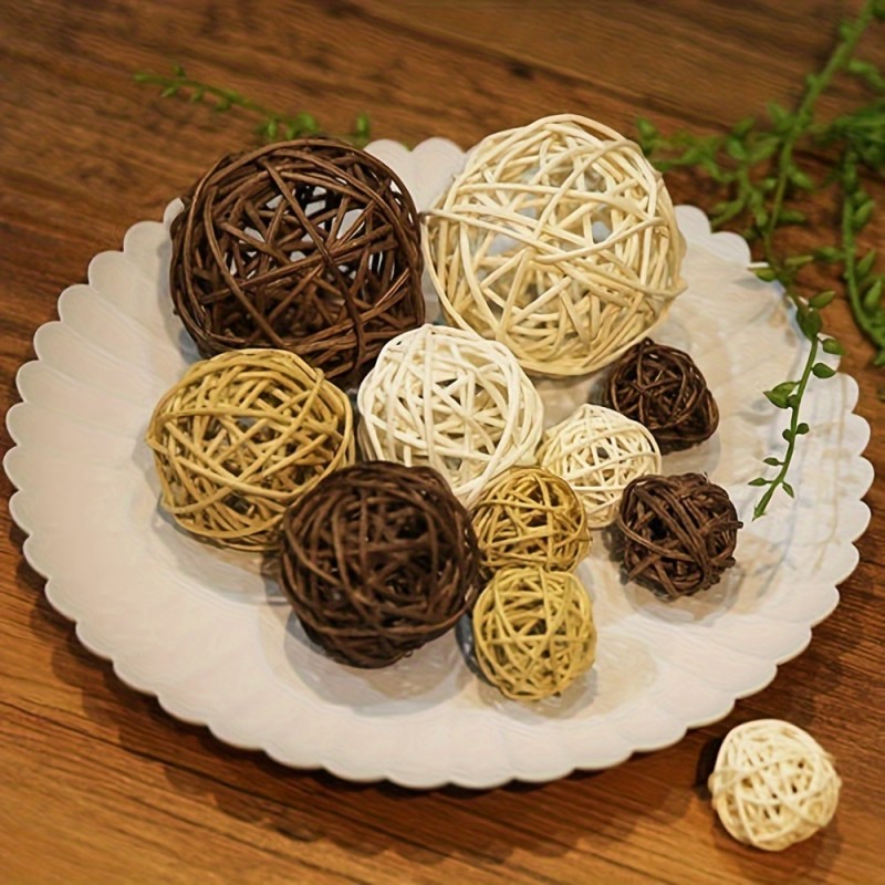 RV Decor Essential! 12pcs Natural Wicker Rattan Balls - Decorative Vase Filler, Ornament, Perfect for Adding a Rustic Touch to Your RV Decor