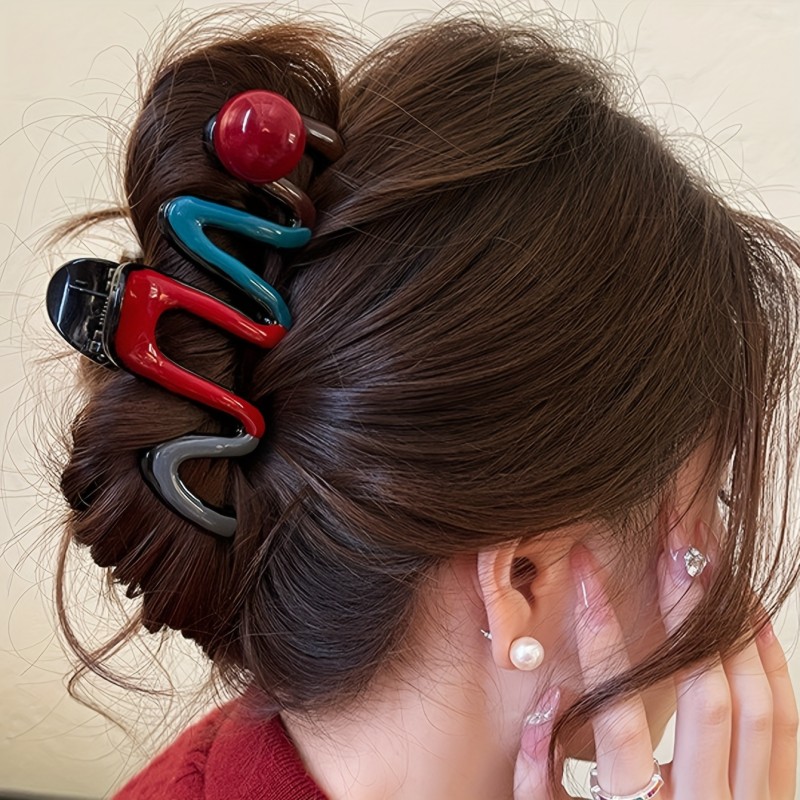 1\u002F2pcs Elegant Wave Design Hair Claw Clips - Large PVC Shark Clips for Women and Girls, Cute Minimalist Style, Modern Aesthetic, Single Piece, Perfect for Stylish Updos, Shark Hair Clip