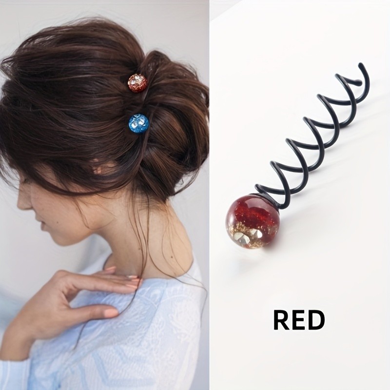 1pc Bohemian Starry Sky Spiral Hair Clip - Acrylic & Alloy, Mixed Colors (Brown, Blue), Elegant Updo Styling Accessory for Women & Teens, Perfect for Casual Attire, Everyday Hair Accessory | Elegant Hair Clip | Glossy Finish Clip