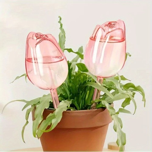 2pcs\u002F4pcs Pink Tulip Plant Watering Balls, Narrow Outlet Design for Prolonged Dropping, Suitable for Both Indoor and Outdoor Plants