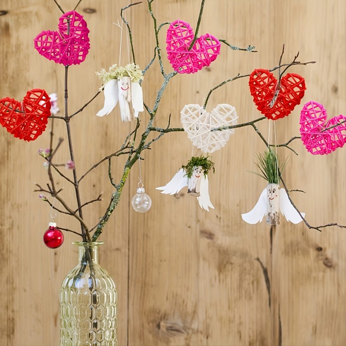 Large Wicker Heart-Shaped Rattan Balls - 12pcs Vase Fillers for Wedding, Birthday & Valentine's Day Decor