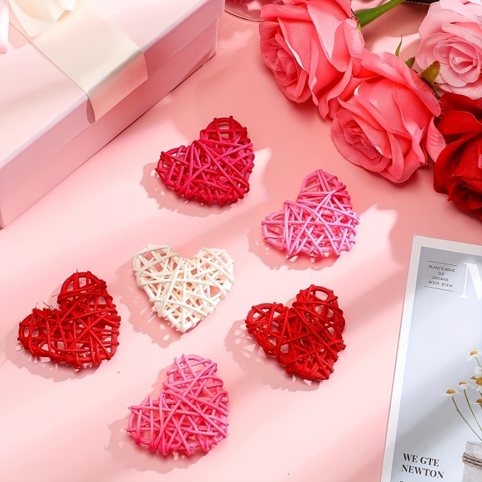 Large Wicker Heart-Shaped Rattan Balls - 12pcs Vase Fillers for Wedding, Birthday & Valentine's Day Decor