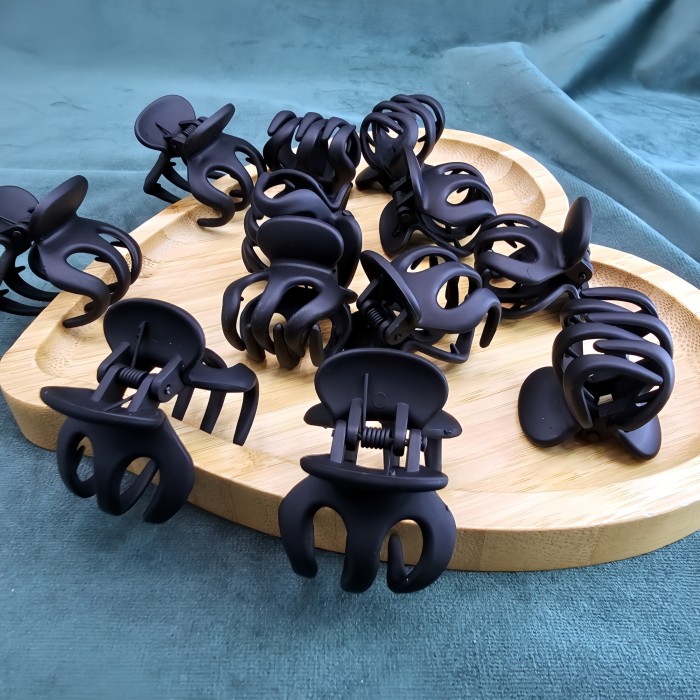 5pcs Black Simple Casual Hair Claw Clips, Flower Claw Clips Matte Big Hair Clips Solid Color Hair Jaw Clamp Jaw Clips Hair Styling Accessories for Women Girls Thin Thick Hair