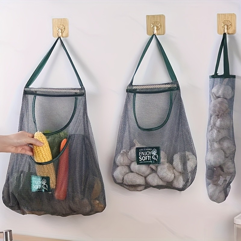 Multi Functional Kitchen Storage Mesh Bag - Fruit, Vegetable, Ginger And Garlic Wall Mounted Organizer | Essential Home Accessory