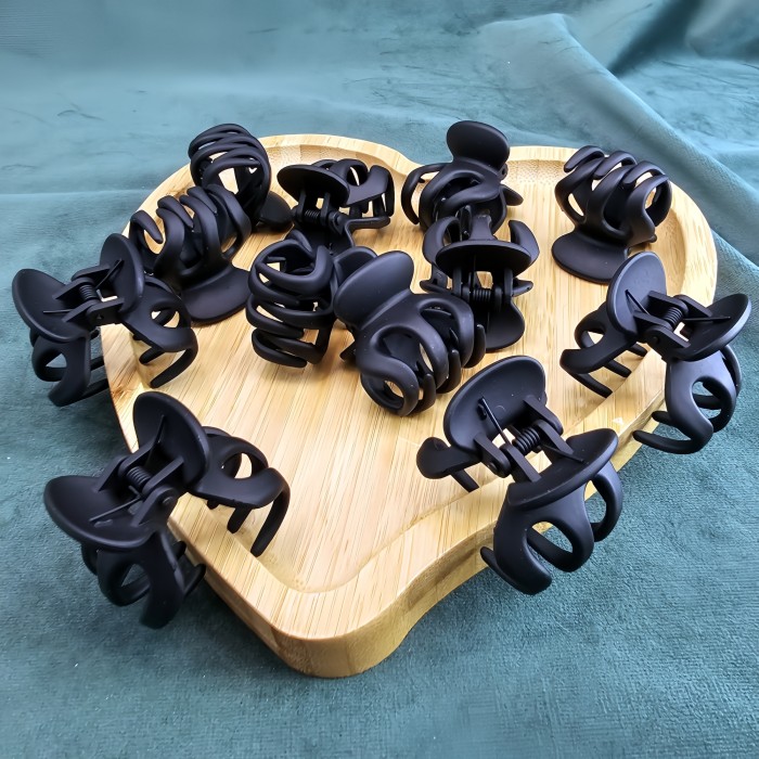 5pcs Black Simple Casual Hair Claw Clips, Flower Claw Clips Matte Big Hair Clips Solid Color Hair Jaw Clamp Jaw Clips Hair Styling Accessories for Women Girls Thin Thick Hair