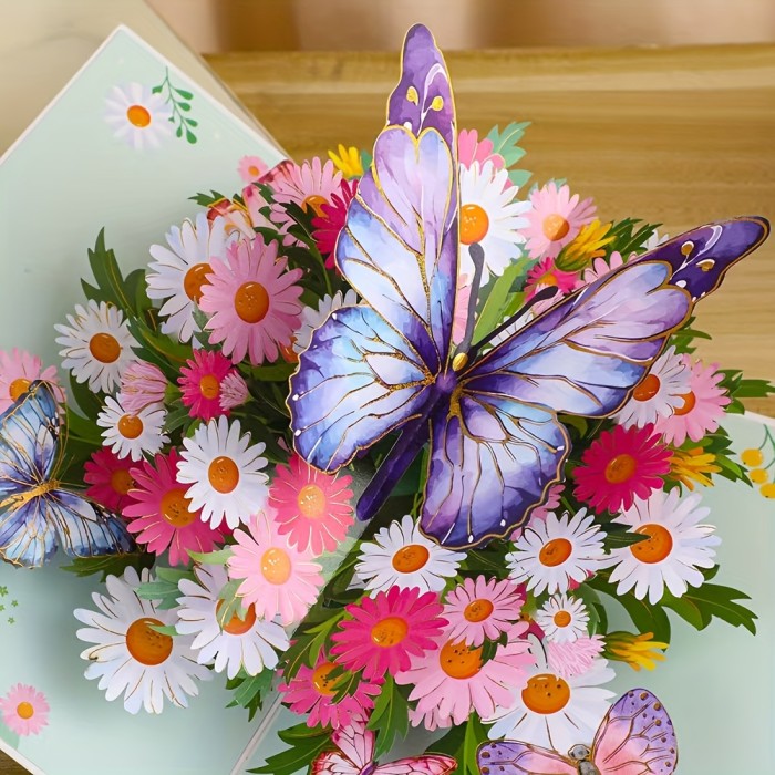 Intricate Design Vibrant 3D Pop-Up Floral Greeting Card with Butterfly & Flower Design - Perfect for Birthdays, Teacher Appreciation, Thanksgiving, Anniversaries & Mother's Day, Flower Decorations