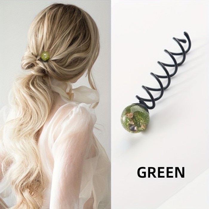 1pc Bohemian Starry Sky Spiral Hair Clip - Acrylic & Alloy, Mixed Colors (Brown, Blue), Elegant Updo Styling Accessory for Women & Teens, Perfect for Casual Attire, Everyday Hair Accessory | Elegant Hair Clip | Glossy Finish Clip
