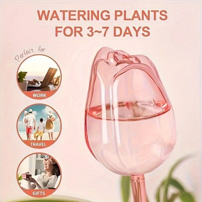 2pcs\u002F4pcs Pink Tulip Plant Watering Balls, Narrow Outlet Design for Prolonged Dropping, Suitable for Both Indoor and Outdoor Plants