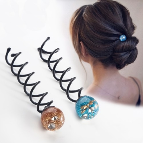 1pc Bohemian Starry Sky Spiral Hair Clip - Acrylic & Alloy, Mixed Colors (Brown, Blue), Elegant Updo Styling Accessory for Women & Teens, Perfect for Casual Attire, Everyday Hair Accessory | Elegant Hair Clip | Glossy Finish Clip