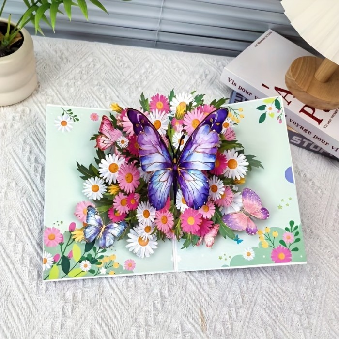 Intricate Design Vibrant 3D Pop-Up Floral Greeting Card with Butterfly & Flower Design - Perfect for Birthdays, Teacher Appreciation, Thanksgiving, Anniversaries & Mother's Day, Flower Decorations