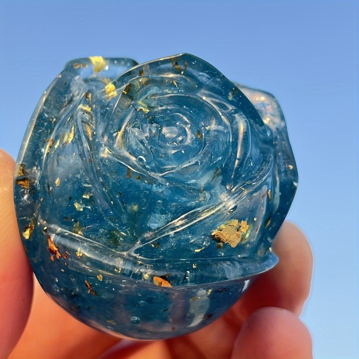 1pc 1.65inch Crystal Rose Ornament, Crystal Resin Rose, Golden Foil Rose, Rose Crystal Stone, Crushed Stone Rose, Flower Statue Crystal Gift, Home Room Office Decoration, Valentine's Day Gift, Holiday Gift, Mother's Day New Year Easter Gift