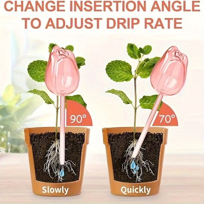 2pcs\u002F4pcs Pink Tulip Plant Watering Balls, Narrow Outlet Design for Prolonged Dropping, Suitable for Both Indoor and Outdoor Plants