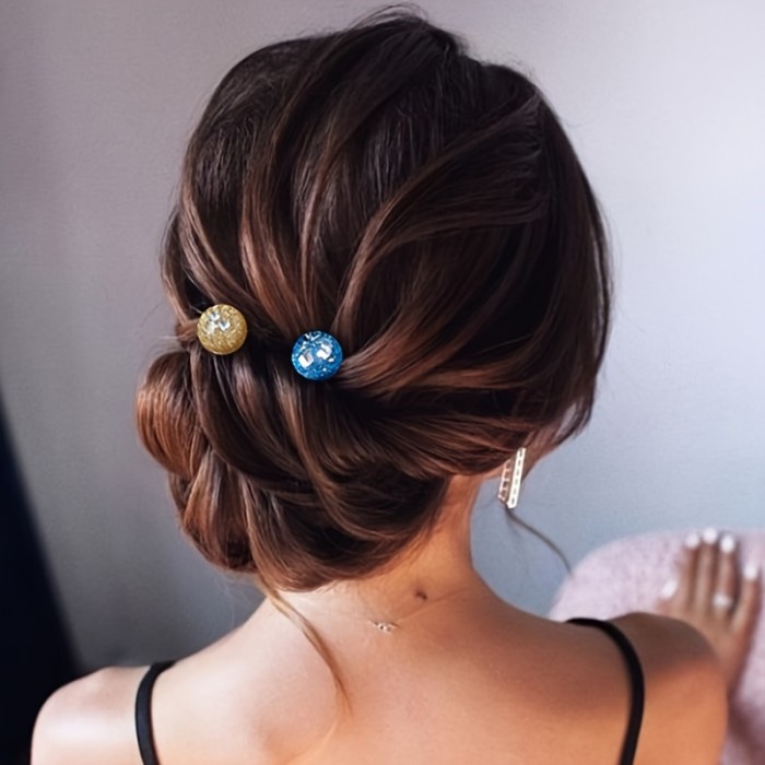 1pc Bohemian Starry Sky Spiral Hair Clip - Acrylic & Alloy, Mixed Colors (Brown, Blue), Elegant Updo Styling Accessory for Women & Teens, Perfect for Casual Attire, Everyday Hair Accessory | Elegant Hair Clip | Glossy Finish Clip