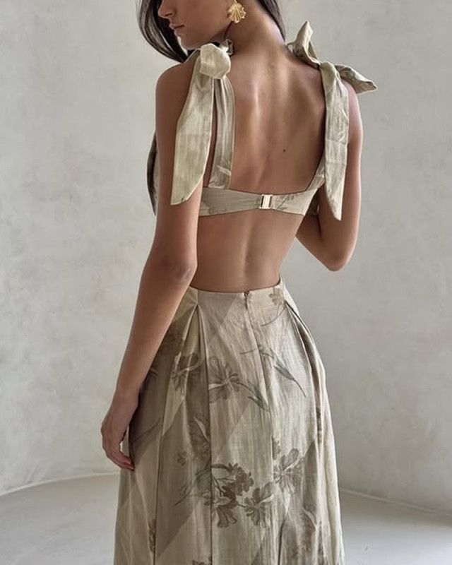 Casual Printed Lace-Up Dress