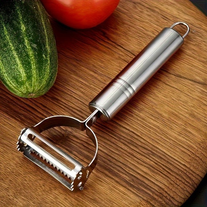 1pc Multi-Function Stainless Steel Peeler, Universal Kitchen Vegetable Slicer & Julienne Cutter, Manual Food Processor, Durable Potato Peeler, Fruit & Veg Shredder, with No Flint, for Thanksgiving & Christmas Essential Cooking Tool