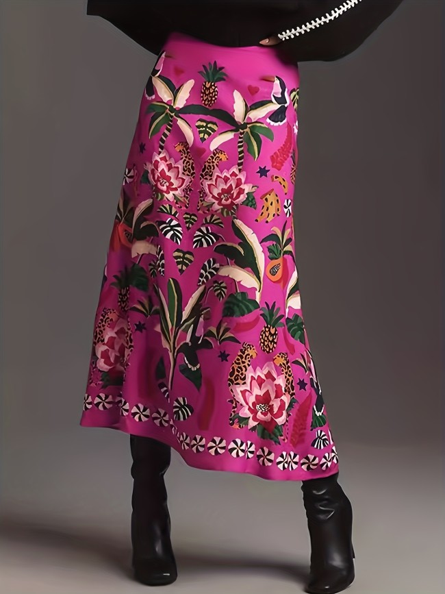 Nian Nian Ethnic Style Printed Long Skirt - Red, Directional for Cultural Wear