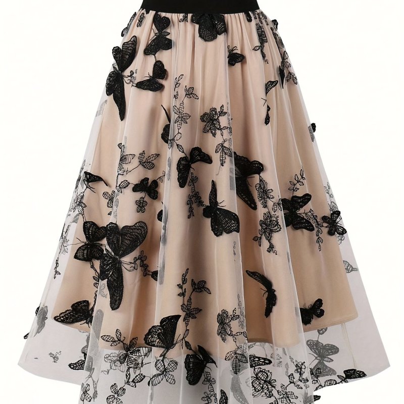 Elegant High Waist Pleated Skirt - Butterfly Print - Women's Spring & Summer Clothing