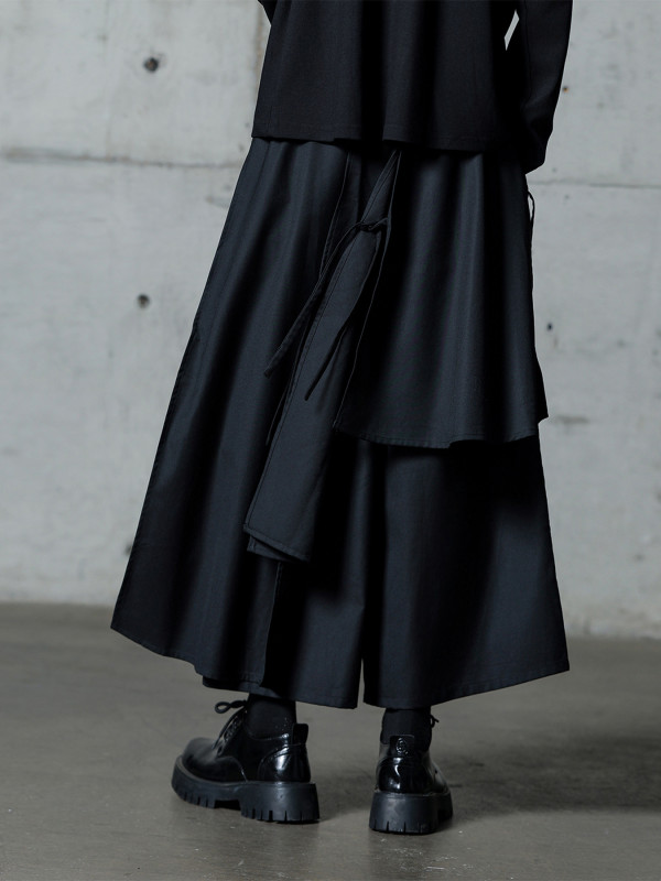 Unique Black Wide-Leg Pants with Asymmetrical Hem - Loose Fit, High-Waisted, Japanese-Inspired Design, Polyester, Machine Washable - Perfect for Fall\u002FWinter