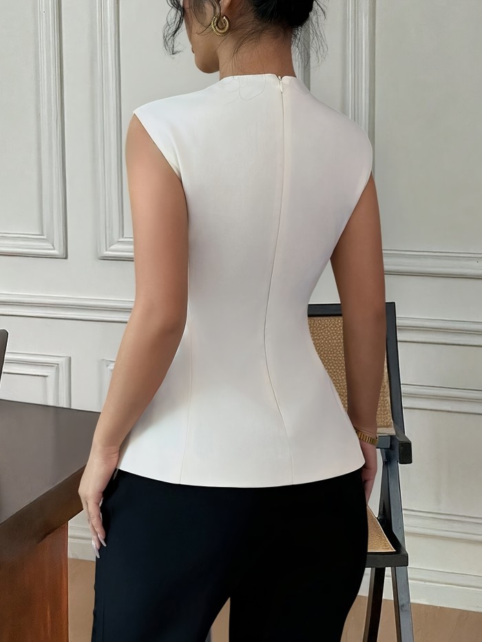 Elegant Sleeveless Backless Blazer for Women - Chic Square Neck, Button Front, Slim Fit Design, Polyester, Machine Washable