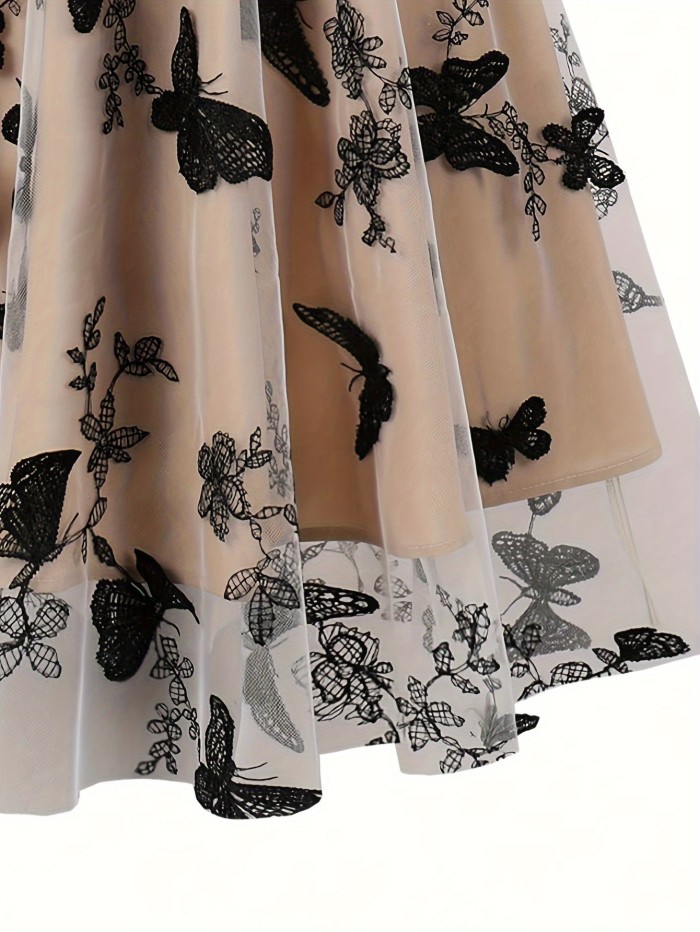Elegant High Waist Pleated Skirt - Butterfly Print - Women's Spring & Summer Clothing