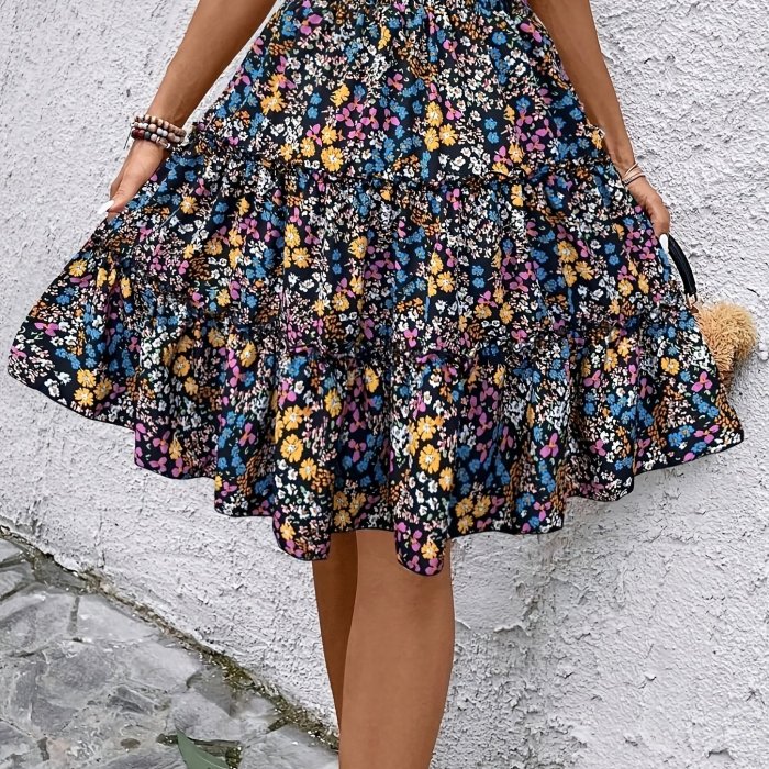 Print Skirt - Vibrant Blue, High-Waisted A-Line, Polyester Blend, Machine Washable, Perfect for Spring\u002FSummer\u002FFall