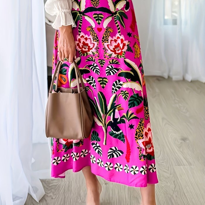 Nian Nian Ethnic Style Printed Long Skirt - Red, Directional for Cultural Wear