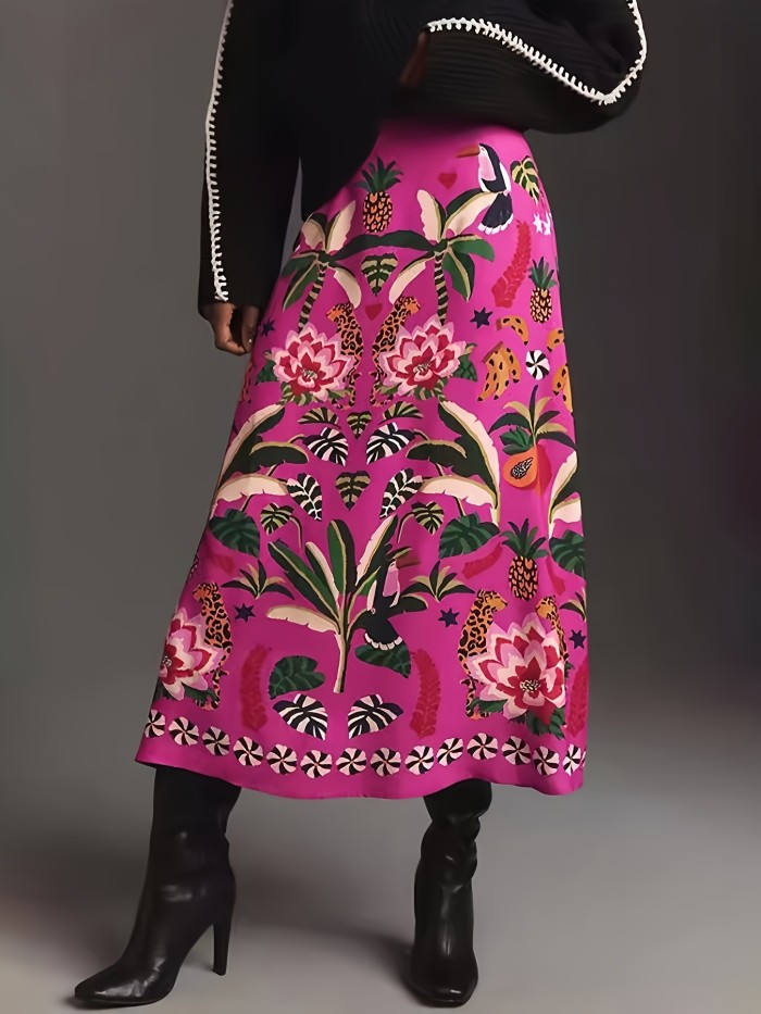 Nian Nian Ethnic Style Printed Long Skirt - Red, Directional for Cultural Wear
