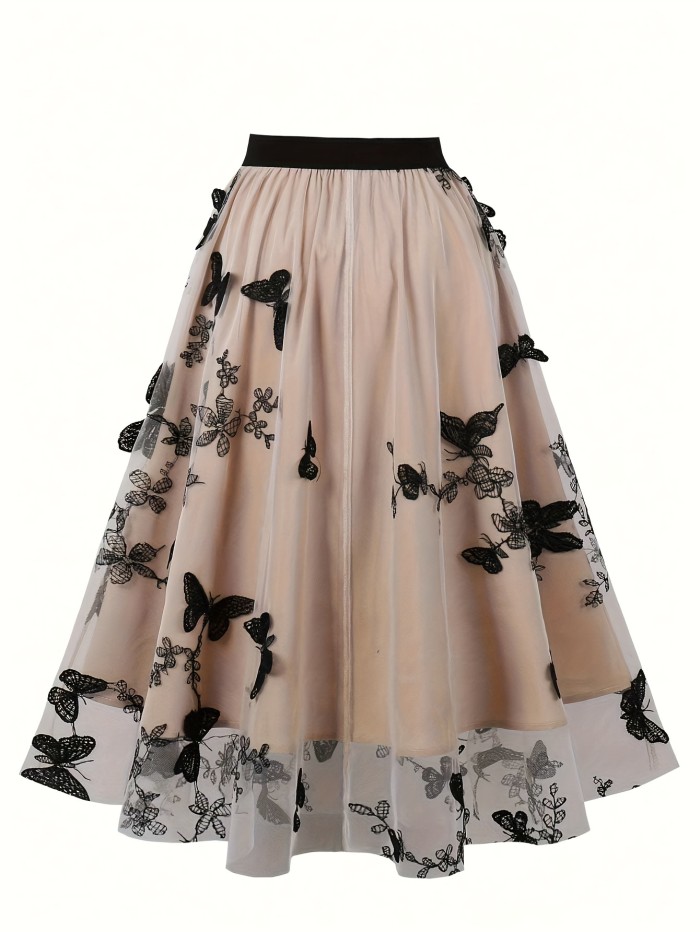 Elegant High Waist Pleated Skirt - Butterfly Print - Women's Spring & Summer Clothing