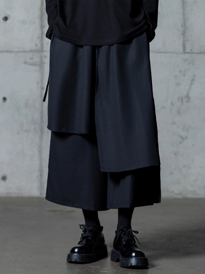 Unique Black Wide-Leg Pants with Asymmetrical Hem - Loose Fit, High-Waisted, Japanese-Inspired Design, Polyester, Machine Washable - Perfect for Fall\u002FWinter