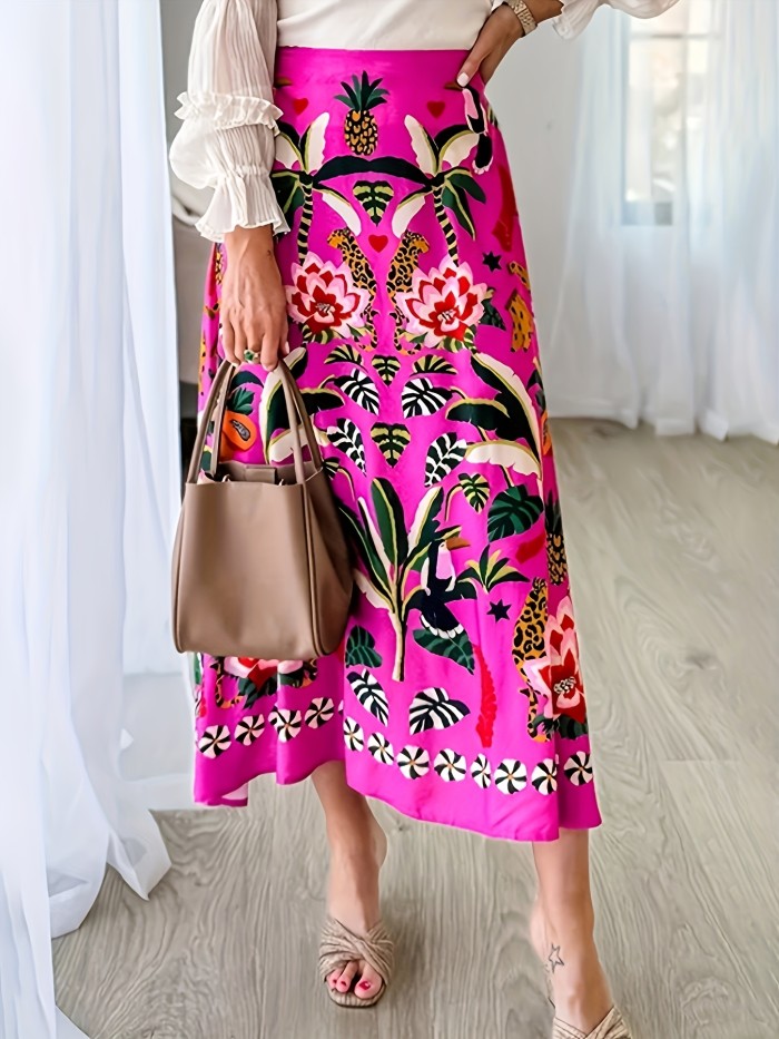 Nian Nian Ethnic Style Printed Long Skirt - Red, Directional for Cultural Wear