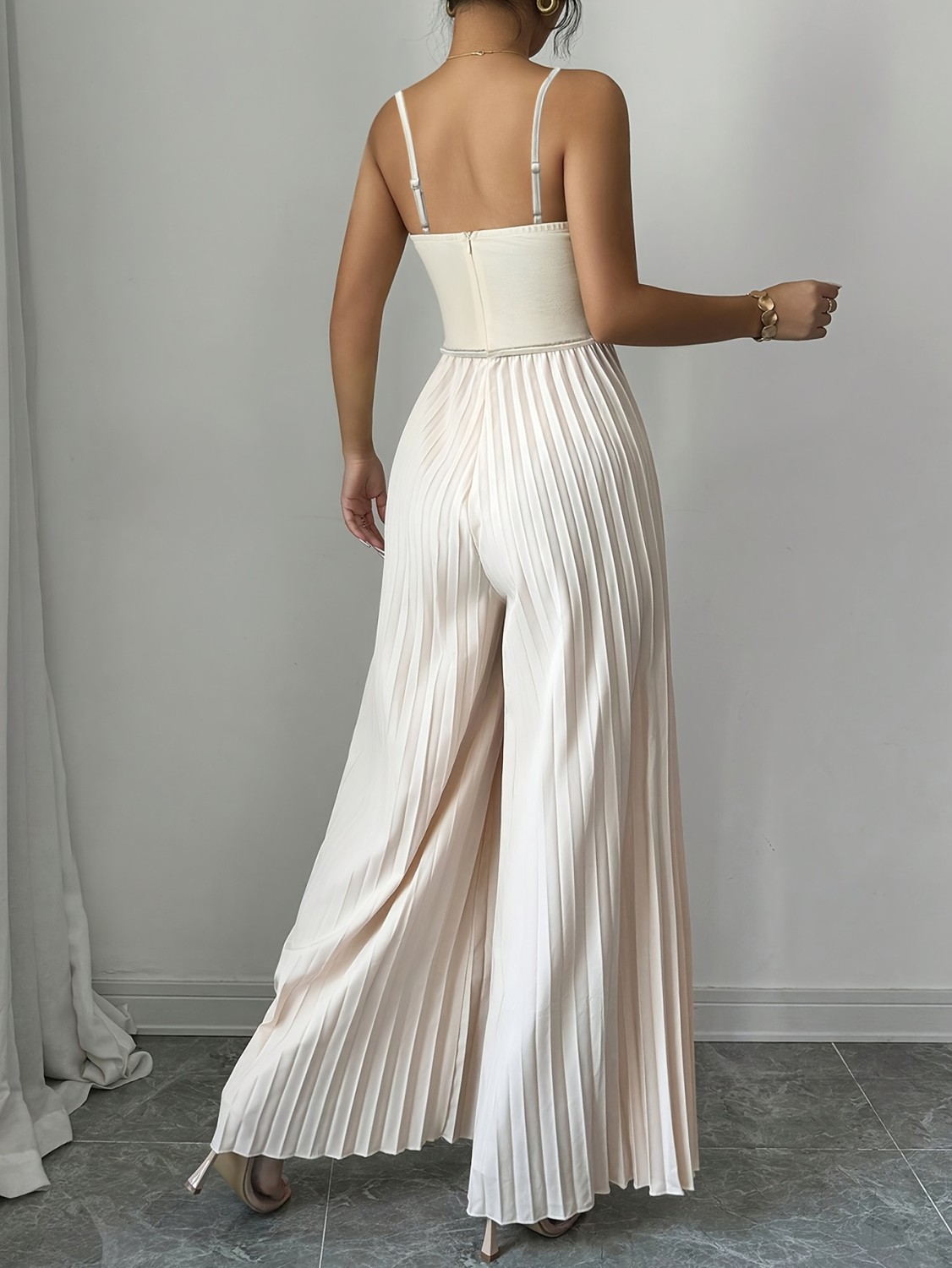 Plus spaghetti strap solid wide jumpsuit