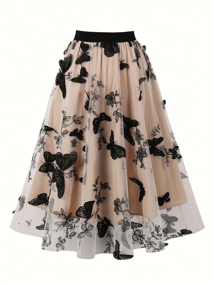 Elegant High Waist Pleated Skirt - Butterfly Print - Women's Spring & Summer Clothing