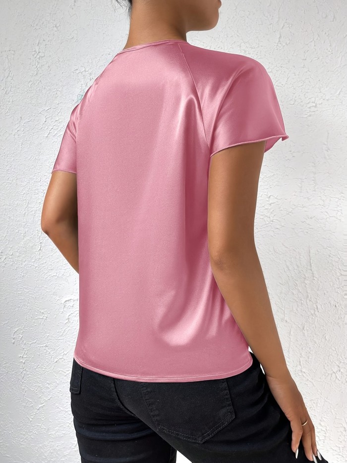 Summer Women's Shirt Solid Color Asymmetric Collar Shoulder Twist Shirt