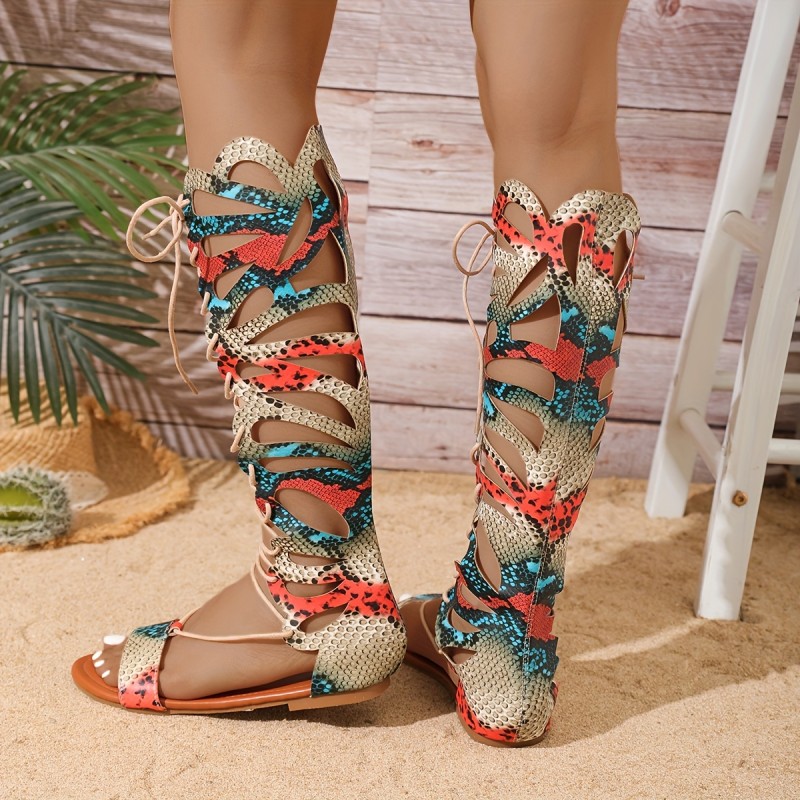 New Women'S Round-Toe Flat Gladiator Sandals with Front Lacing in a Roman Style, Featuring a Unique And Comfortable Design.