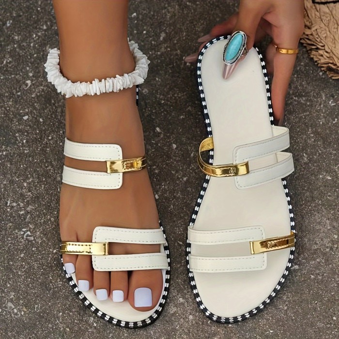 Comfy Chic Flat Sandals - Women's Stylish Open-Toe Slides for Outdoor, Beach, and Home - Soft, Breathable, Adjustable Straps, and Anti-Slip Soles