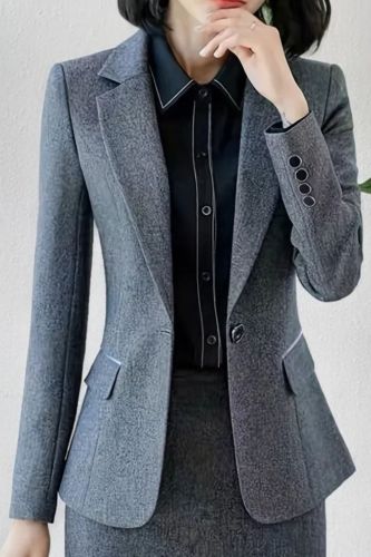 Solid Button Front Blazer, Elegant Lapel Long Sleeve Blazer For Office & Work, Women's Clothing