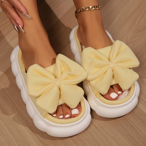 Breathable Linen Women's Slippers, Soft Sole Comfy Indoor Floor Platform Shoes with Contrast Color