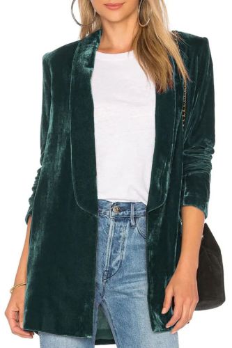 Women Casual Pleuche Blazer, Adults Open Front Solid Color Long Sleeve Lapel Suit Jacket