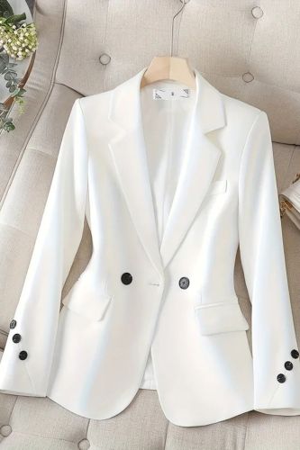 Notched Collar Button Front Blazer, Elegant Long Sleeve Blazer For Office & Work, Women's Clothing