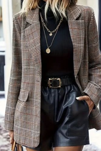 Plaid Pattern Lapel Blazer, Casual Open Front Long Sleeve Outerwear, Women's Clothing
