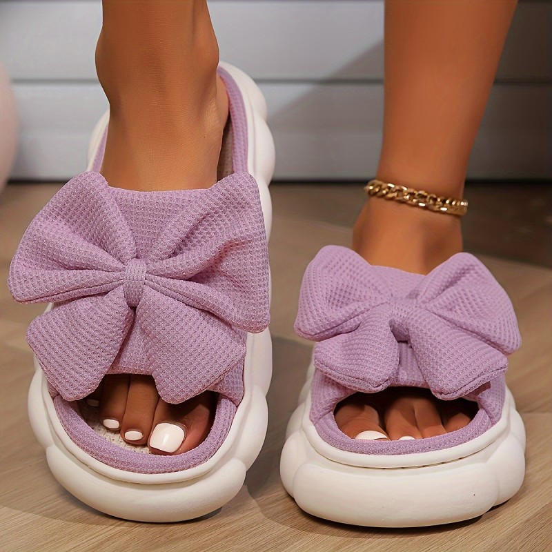 Breathable Linen Women's Slippers, Soft Sole Comfy Indoor Floor Platform Shoes with Contrast Color