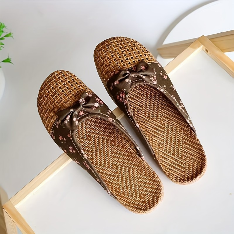 Breathable Linen Slippers for Women - Floral Design, Lightweight & Comfortable Summer Indoor Shoes with Cork Sole, Hand Wash Only, Indoor Summer Shoes | Floral Slippers | Linen Upper